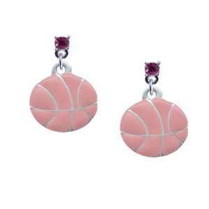  Large 2 D Pink Basketball Hot Pink Swarovski Post Charm 