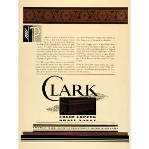   Ad Clark Copper Grave Vaults Coffin Columbus Ohio   Original Print Ad