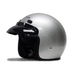  Tms Silver Vintage Cafe Racer Open Face Motorcycle Helmet 