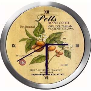  POTTS 14 Inch Coffee Metal Clock Quartz Movement: Kitchen 