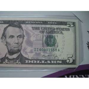 Minneapolis II 00001550 A Series 2006 $5 Single Note Five Uncirculated 