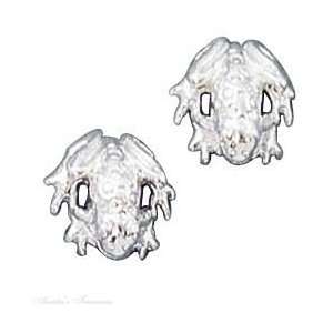  Sterling Silver Polished Frog Post Earrings: Jewelry