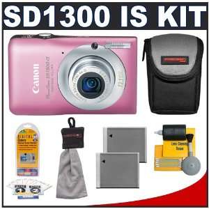 Canon PowerShot SD1300 IS Digital ELPH Camera (Pink) + Batteries 