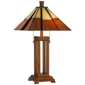   : Mission Table Lamp with Mahogany Finish Wood Base: Home Improvement