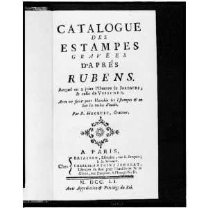  Title page of Catalogue des estampes, Rubens 1751