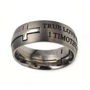  Silver Double Cross True Love Waits Ring: Jewelry