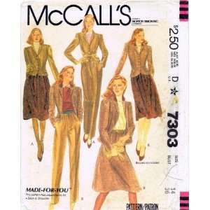  McCalls 7303 Sewing Pattern Jacket Skirt Pants Suit Size 