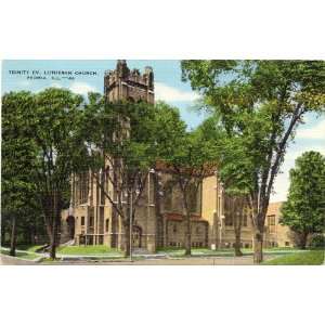  1940s Vintage Postcard Trinity Ev. Lutheran Church Peoria 