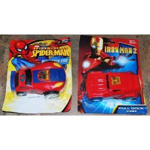2pk IronMan 2 and SpiderMan Pull Back Cars, Official Movie Merchandise 