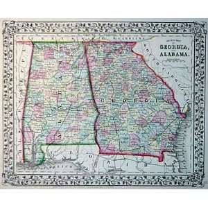 Mitchell 1871 Antique Map of Georgia & Alabama  Sports 
