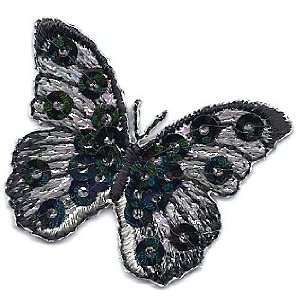  Butterfly Black Sequin & Embroidered Iron On Applique 