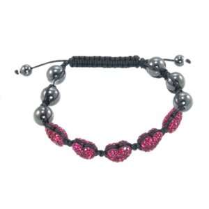 Raspberry Pink Pave Crystal Scarlet Samples Shamballa Hearts Bracelet 