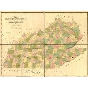  1839 Map of Kentucky & Tennessee post offices roads