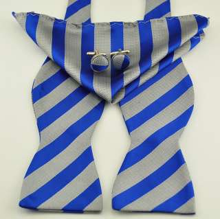   set Cufflinks Hanky mens Silk Ties Bow Tie blue gray ine 061  