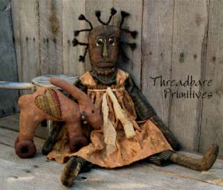 PATTERN Primitive Folk Black Doll & Bunny Rabbit Ornie  