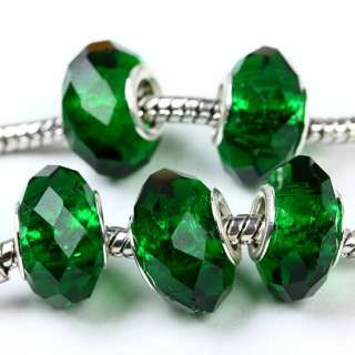 9x14mm Green Crystal Glass Faceted Bead For Bracelet 5P  