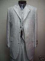 MENS 3PC STRIPED WHITE ZOOT SUIT SIZE 50R NEW SUITS  