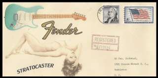 Facsimile of 1957 Fender Stratocaster Pin Up Girl Illustrated Envelope 
