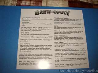 Game Part Brew opoly Monopoly: game rules instructions replacement 