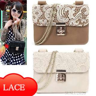   White Lace PU Leather Clutch Evening Bag Handbag Purse 0086  
