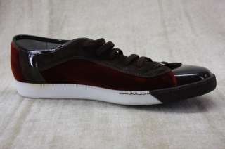 Mens Ferragamo Brown Patent Red Velvet Sneakers size 9.5 RARE $450 