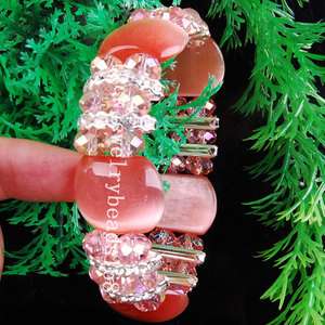 AB Pink Crystal Cats Eye Bracelet Gemstone FG0385  