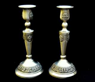   Astonish pair PEWTER Candles Holders 7 Shabbat ISRAEL 17CM / 6.5