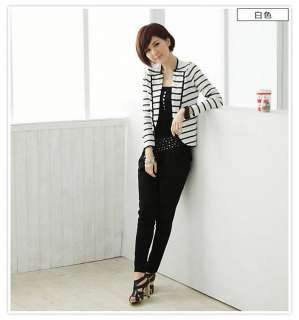   Stripes Lapel Bolero Shrug Cotton Jacket Coat One Size 0948  