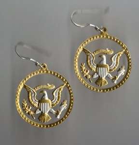 Gold on Silver Cut Coin U.S. ½ Dollar Eagle and Stars Earrings  