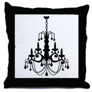 Elegant Black and White Chandelier Silhouette Throw Pillow:  