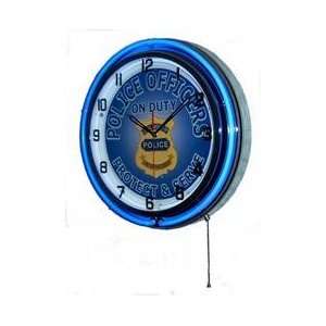  Neon 18 Tin Wall Clock Police Officers On Duty Blue