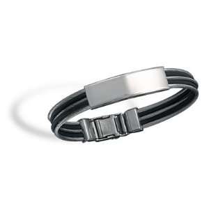  7.5 Inch Stainless Steel & Black Rubber ID Bracelet 