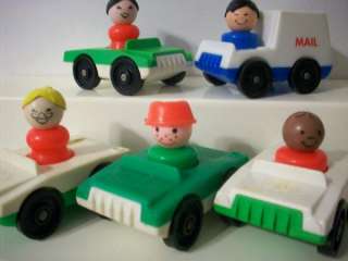 Fisher Price Little People Lot 1970s Cars, Mail Truck, 5 people 
