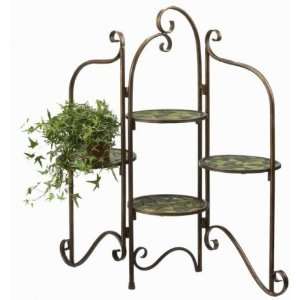   Plant Stand with Mosaic Glass Triple Screen Design Patio, Lawn