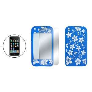  Gino Blue Silicone Flower Skin Case for iPhone 3G w Screen 