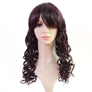    6sense Gorgeous Casual Long Wavy Wig Bangs Wine Red Hair: Beauty