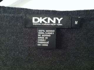 DKNY Merino Open Front Charcoal Grey Sweater Size Medium  