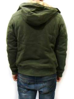 NWT DIESEL Mens Faux Fur Line Fleece Hoodie Wugi Jacket Army Green XL 