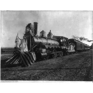  Flag draped locomotive,Woman on Front,US Flag,c1896
