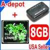 Kingston Pro 133X 8GB CF Compact Flash Card + Read