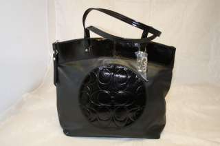 COACH NWT $328 MODEL LAURA LEATHER BLACK SIGNATURE EMBOSSED TOTE BAG 