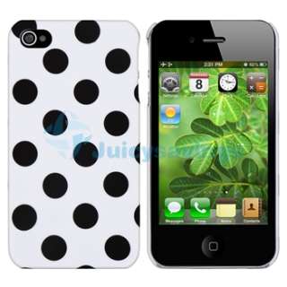 White Large Dot Cover Skin Case+Screen Protector Film For Apple iPhone 