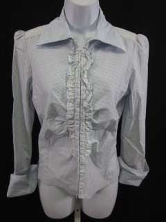 SISLEY Blue White Button Up Long Sleeve Top Blouse Sz S  