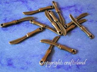 12pc antique copper metal knife charms 1665  