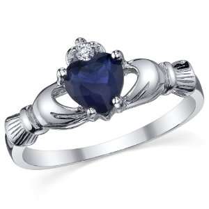   Claddagh Friendship & Love Blue Sapphire Heart CZ Ring Size 6: Jewelry