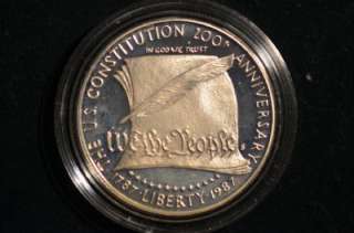 1987 U.S. CONSTITUTION FOUR COIN GOLD AND SILVER SET PROOF AND UNC 