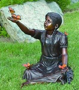 28 Bronze Garden Statue Young Girl Monarch Butterfly  