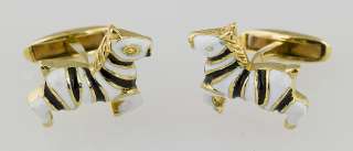 BOUCHERON 18K Gold Black & White Enamel Zebra Cufflinks  