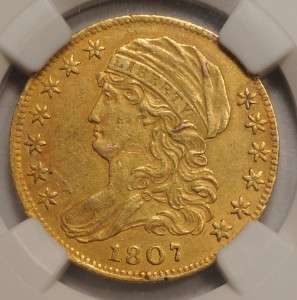 1807 $5 Gold VERY RARE Capped Bust Left NGC AU Mount Removed  