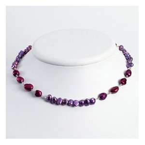 Silver Mixed Shades of Purple Cult. Pearl Necklace   16 Inch   Lobster 